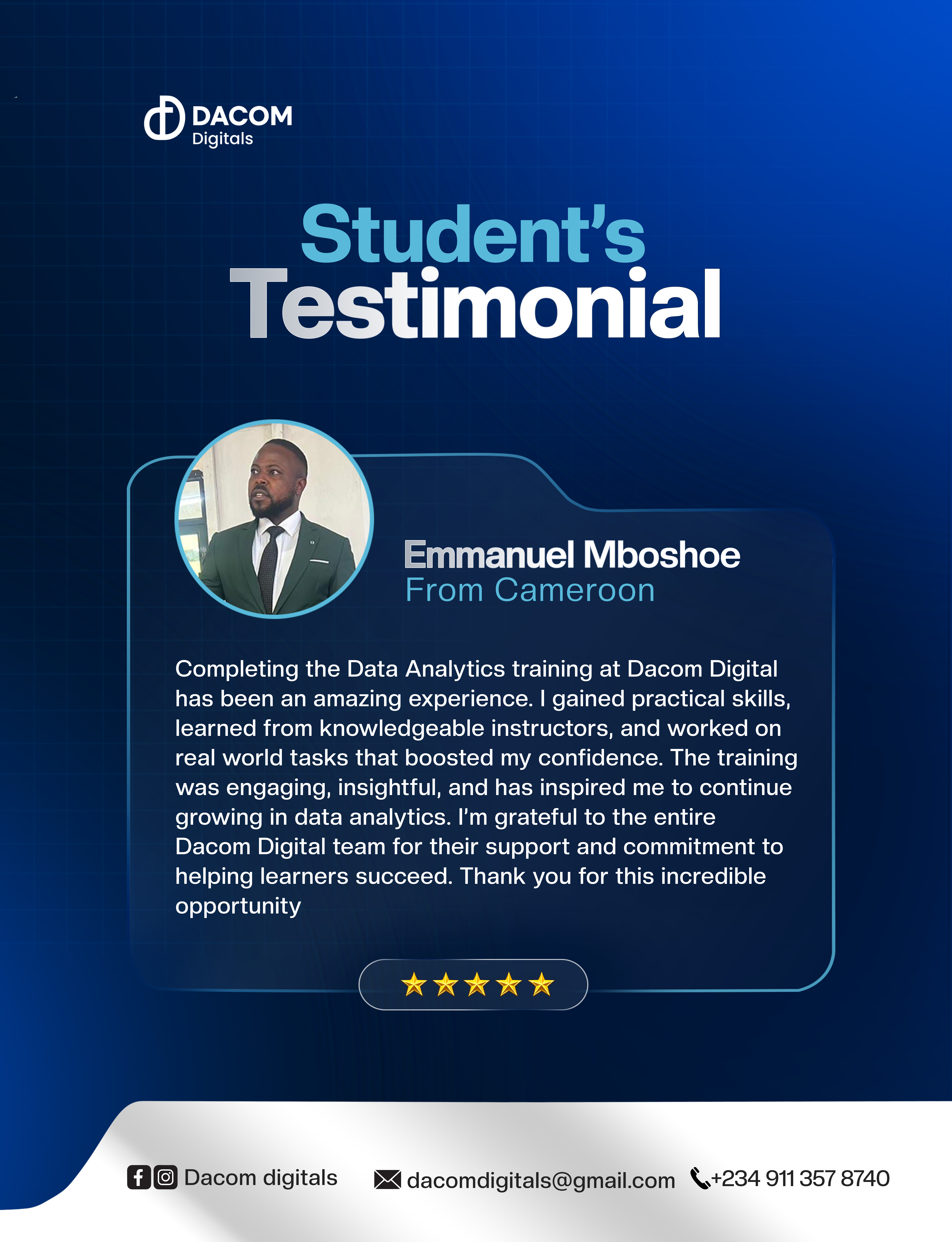 Mr. Alexander Zulu testimonial